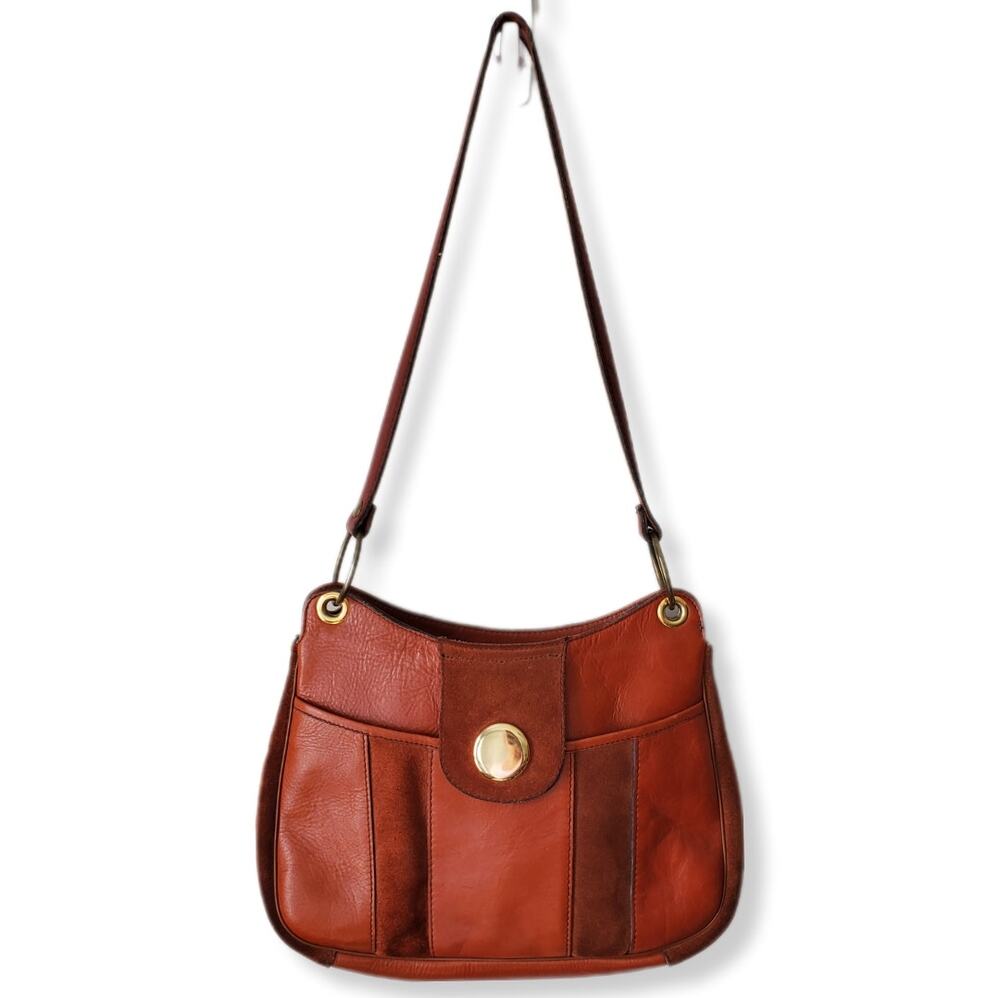 Vintage 70s Brown Leather Suede Shoulder Bag Boho Chic Tuscan Retro Scandi